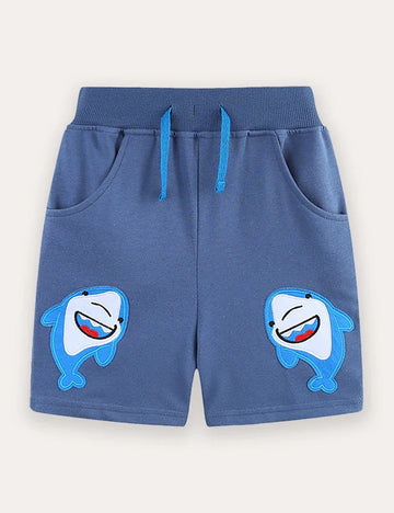Cartoon Shark Applique Shorts